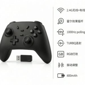 PC コントローラー 無線/有線接続 2.4Gレシバー付き ホール効果スティック RGBライト 1000Hz ポーリングレート TURBO連射 振動調整 800mAhバッテリー PC/Steam deck/Switch/Android/iOSに対応 ブラック - detail 1